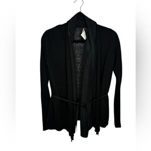 Brochu Walker Lightweight Black Linen Cotton Front Tie Cardigan Size P